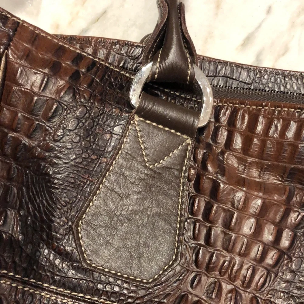 Arpiel genuine leather tote bag, croc texture brown